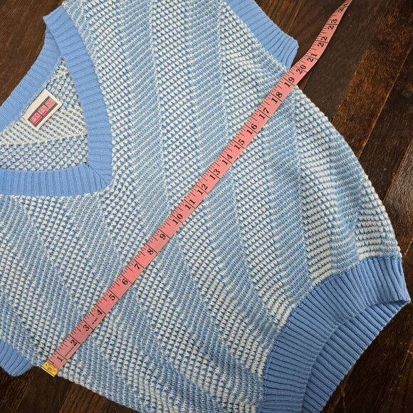 Vintage Blue Knit V-neck Slouchy Sweater Top - Picture 8 of 9